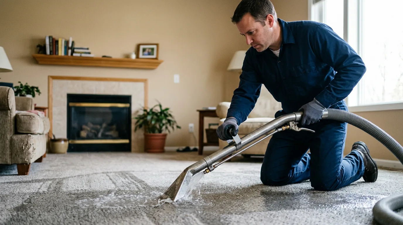 Water damage restoration technician working near New Middletown, IN